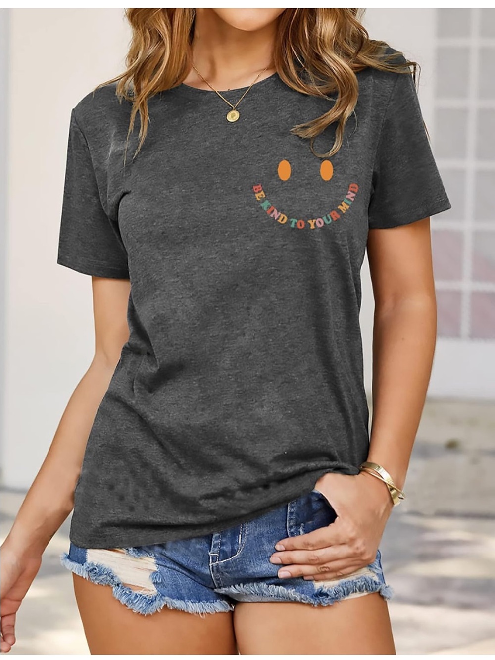 Women’s Charcoal Short-Sleeve Tee - Be Kind To Your Mind Graphic